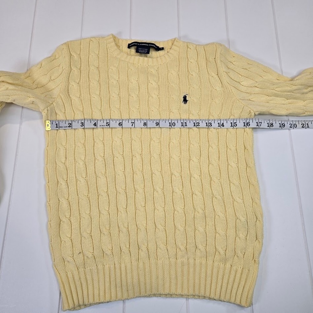 Ralph Lauren Sport Butter Yellow Cable Knit Crewneck Sweater Women's Size MEDIUM - Picture 5 of 6